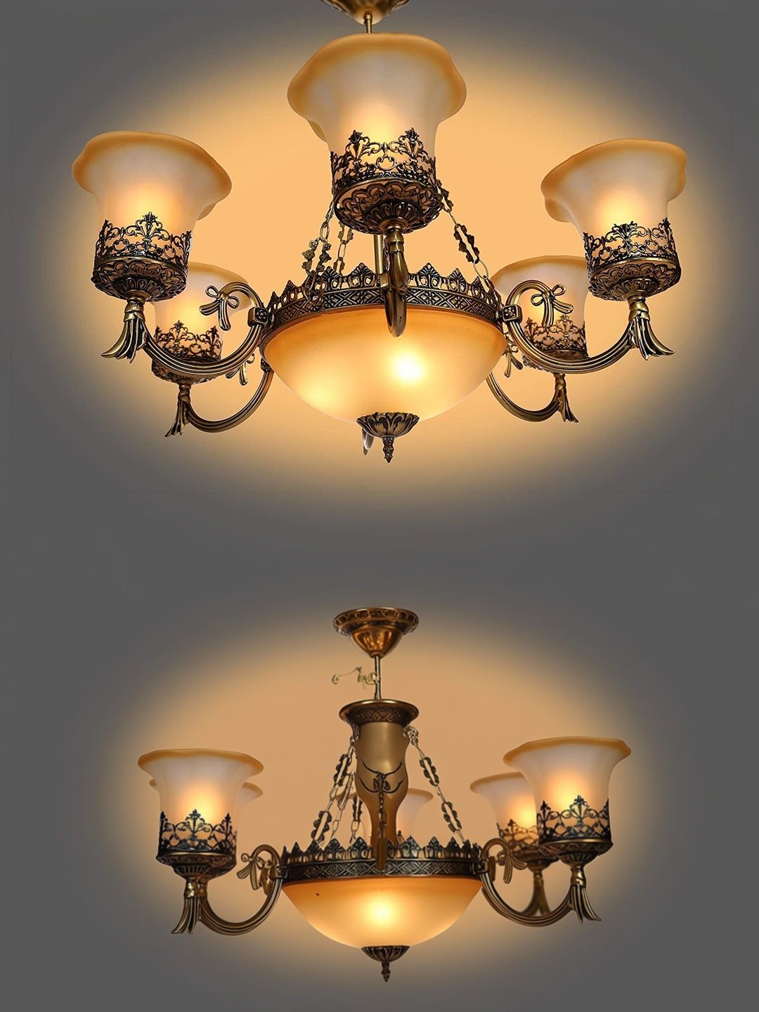 SWIATLO Gold-Toned & Gold-Toned Textured Traditional Ceiling Lamp-image-44