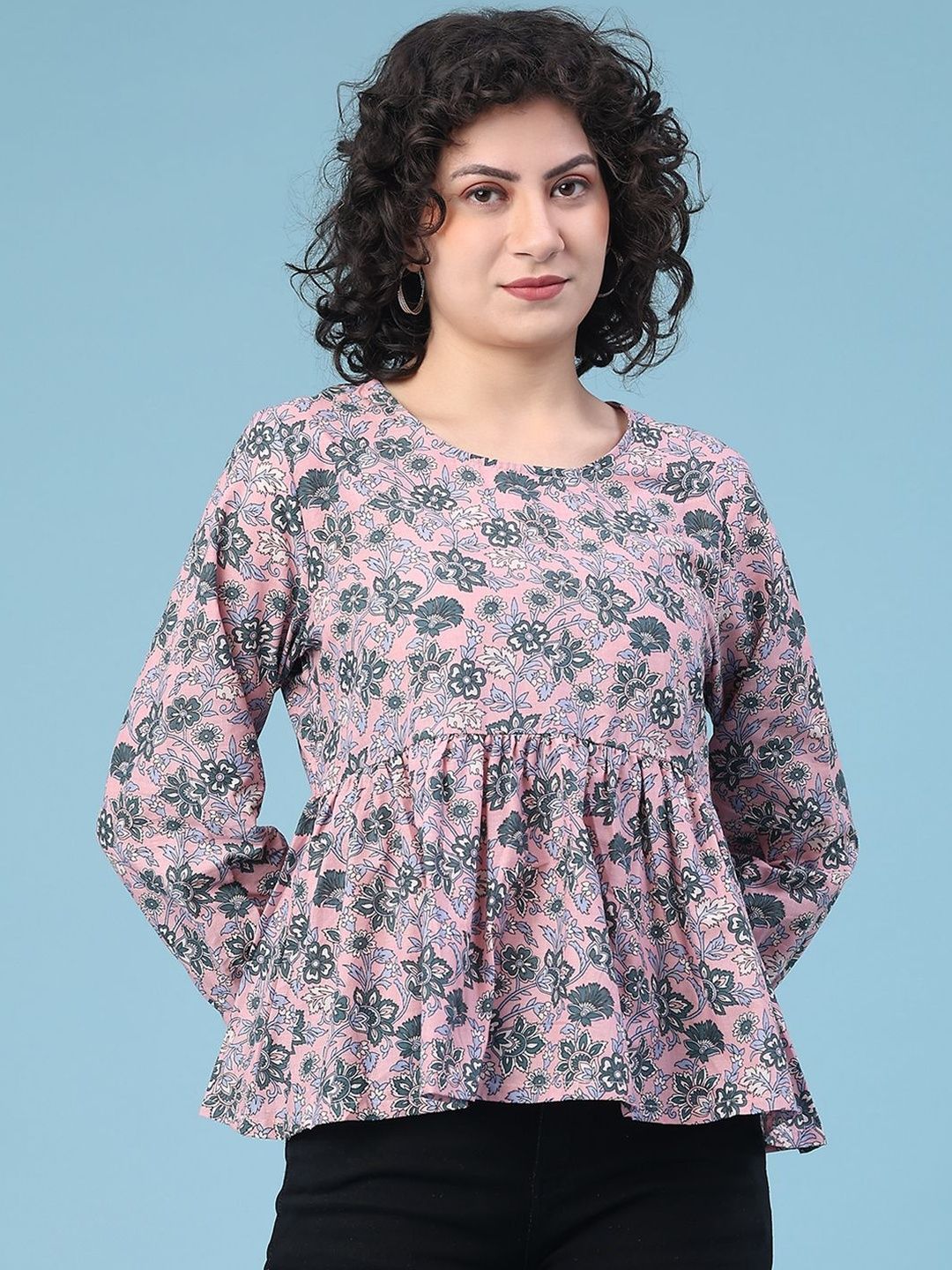 LIMEROAD Floral Printed Panelled Kurti-image-19
