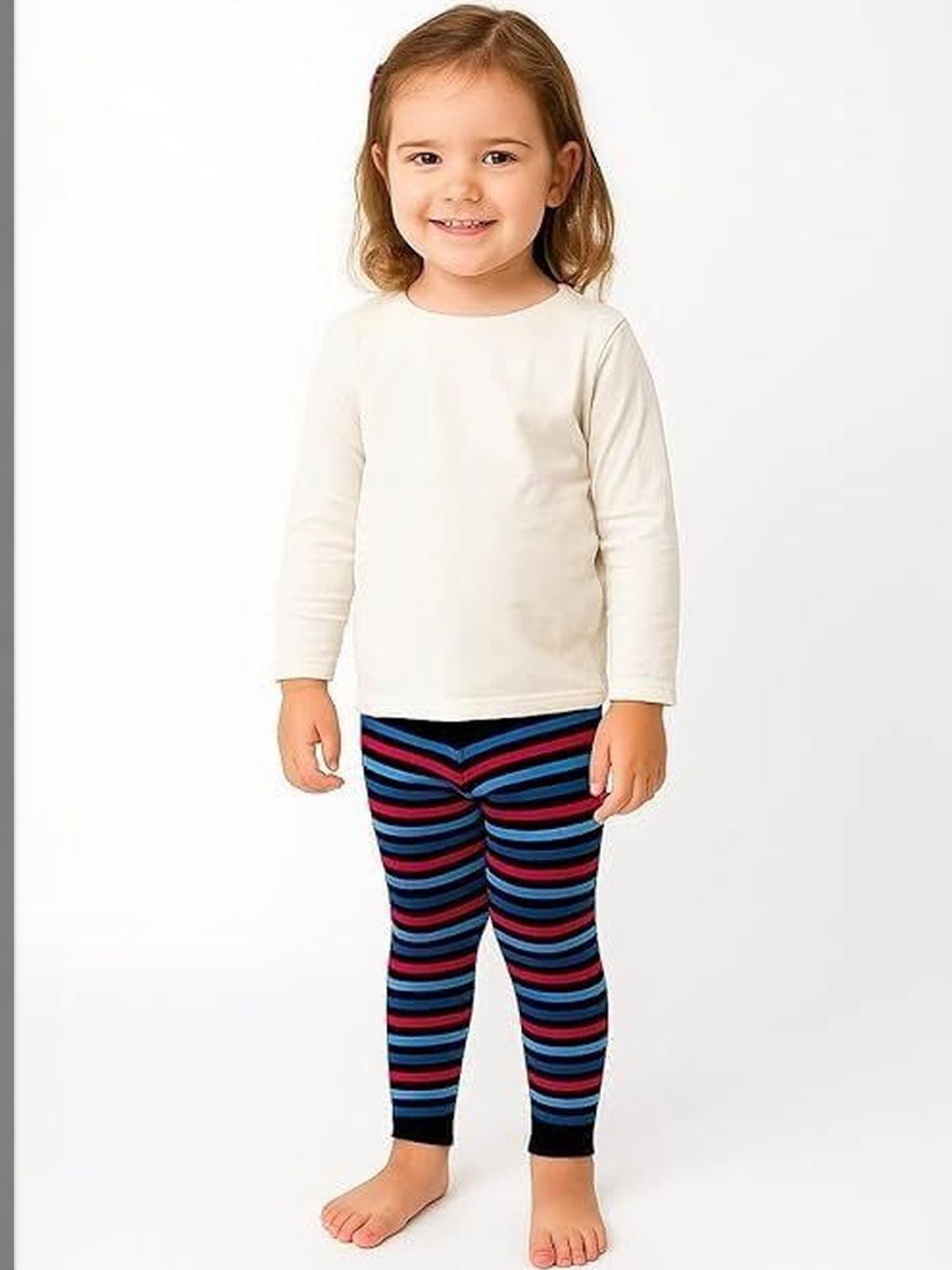 Eleg & Stilance Kids Pack Of 3 Assorted Striped Ankle-Length Leggings-picture-1
