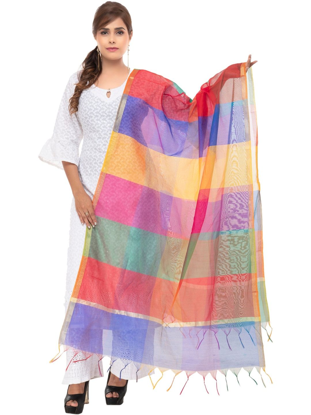 MOEZA Checked Art Silk Dupatta with Zari-picture-42