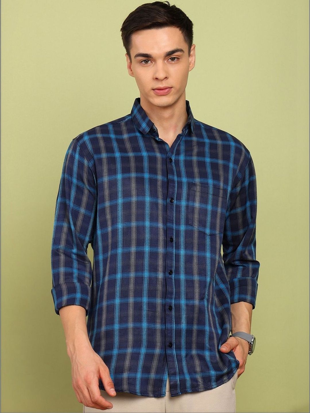 SZN Men Regular Fit Tartan Checked Casual Shirt-image-24