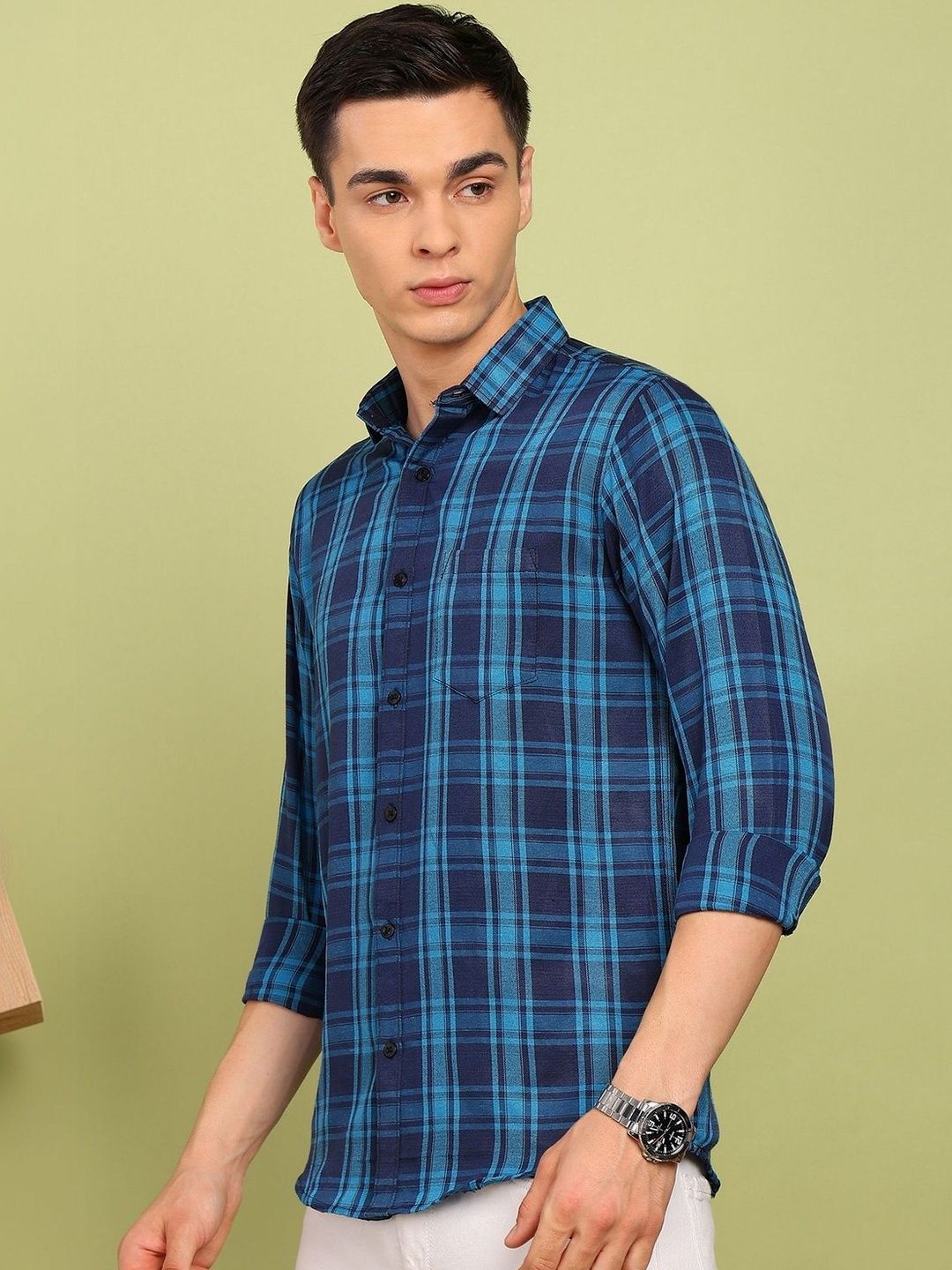 SZN Men Slim Fit Tartan Checks Checked Casual Shirt-picture-30