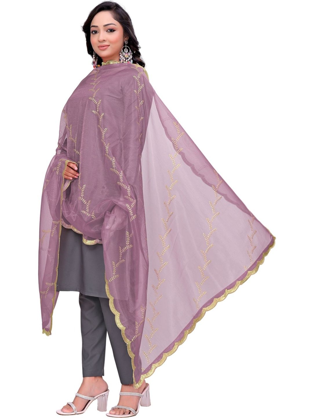 SEKMANY Ethnic Motifs Embroidered Organza Dupatta with Sequinned-picture-25