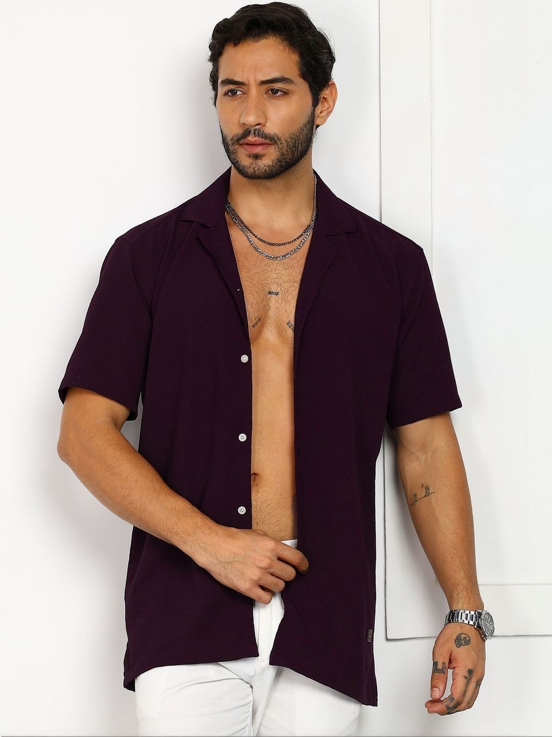 szn Burgundy Textured Regular Fit Casual Shirt-picture-46