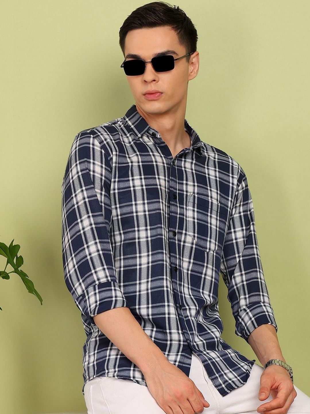SZN Men Slim Fit Gingham Checks Checked Casual Shirt-picture-29