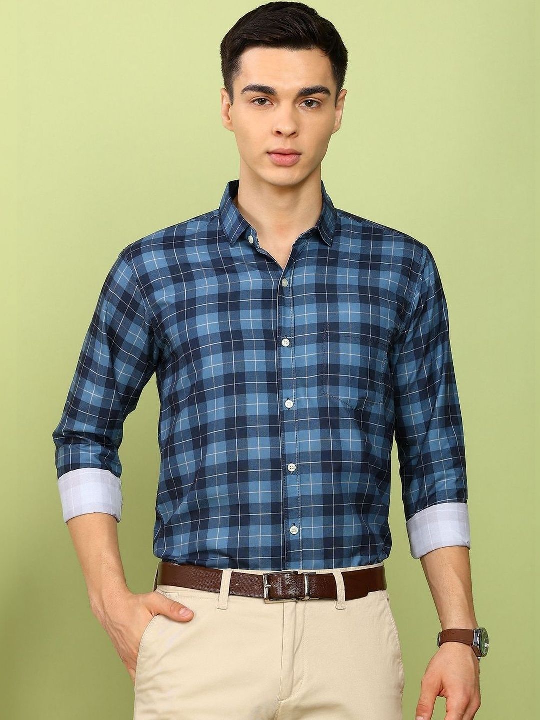 SZN Men Slim Fit Gingham Checks Checked Casual Shirt-picture-32