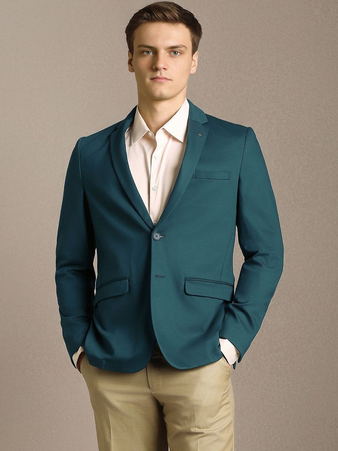 Louis Philippe Notched Lapel Collared Single Breasted Blazer-image-8