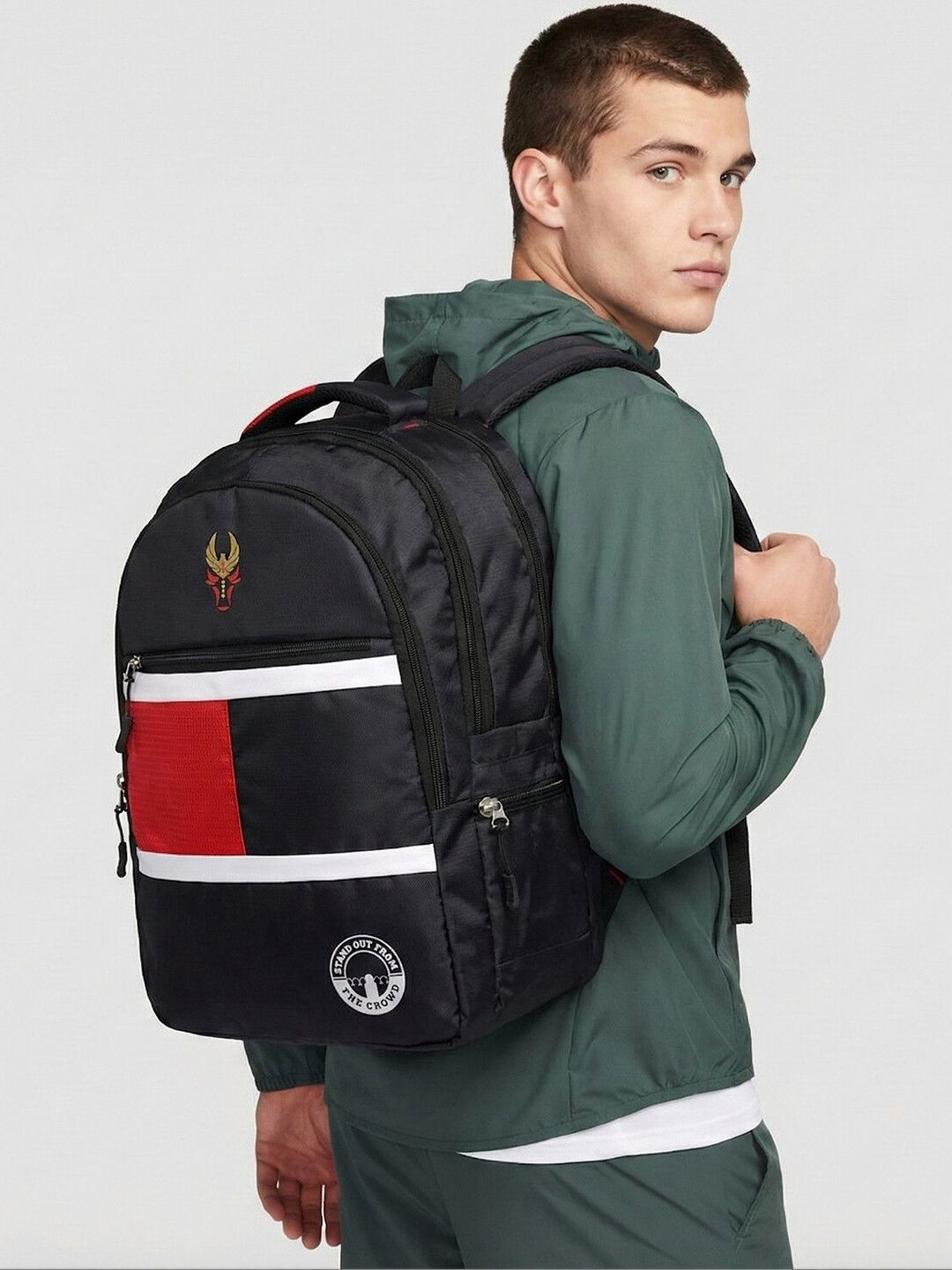 Krishiv Unisex Colourblocked Applique Backpack with Compression Straps-picture-18