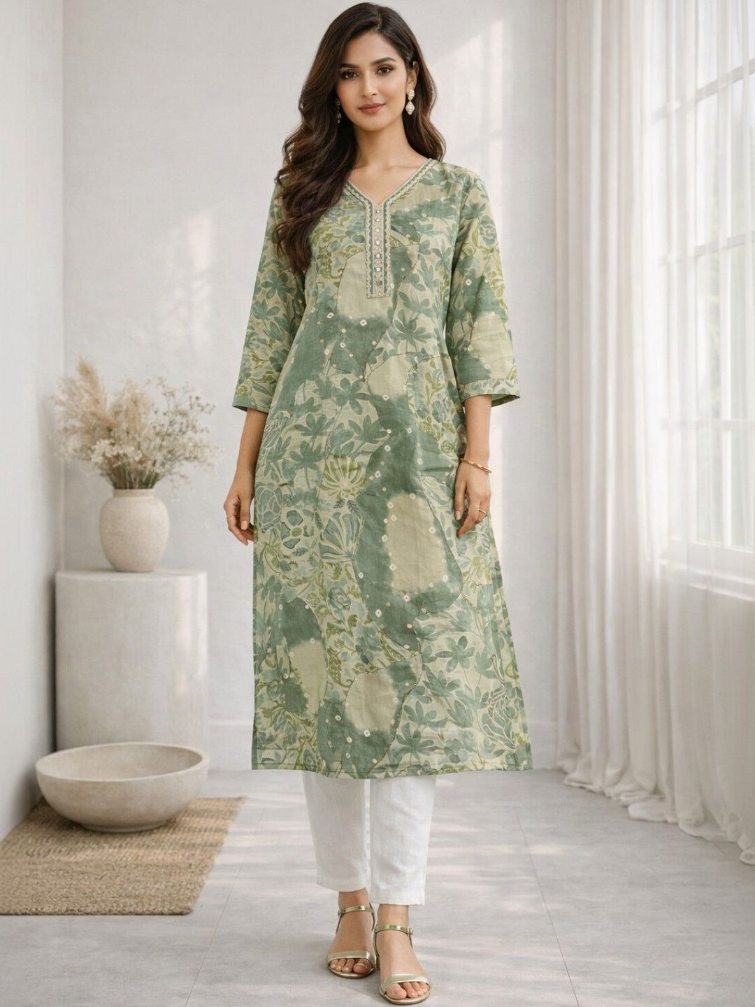 AUTUMN LANE Botanical Printed V-Neck Kurti-picture-15
