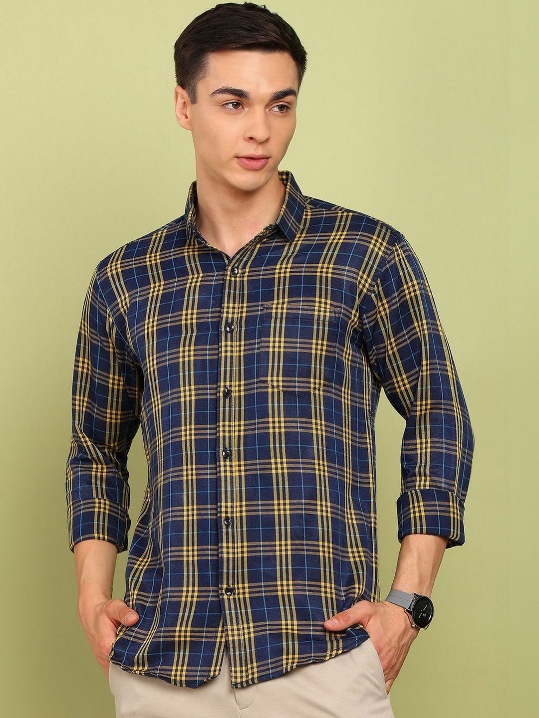 SZN Men Slim Fit Tartan Checks Checked Casual Shirt-picture-35