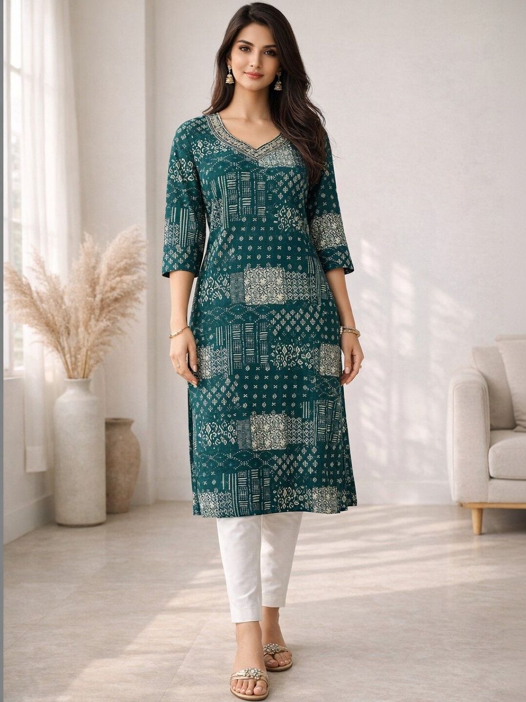 AUTUMN LANE Ethnic Motifs Printed V-Neck Kurti-picture-13
