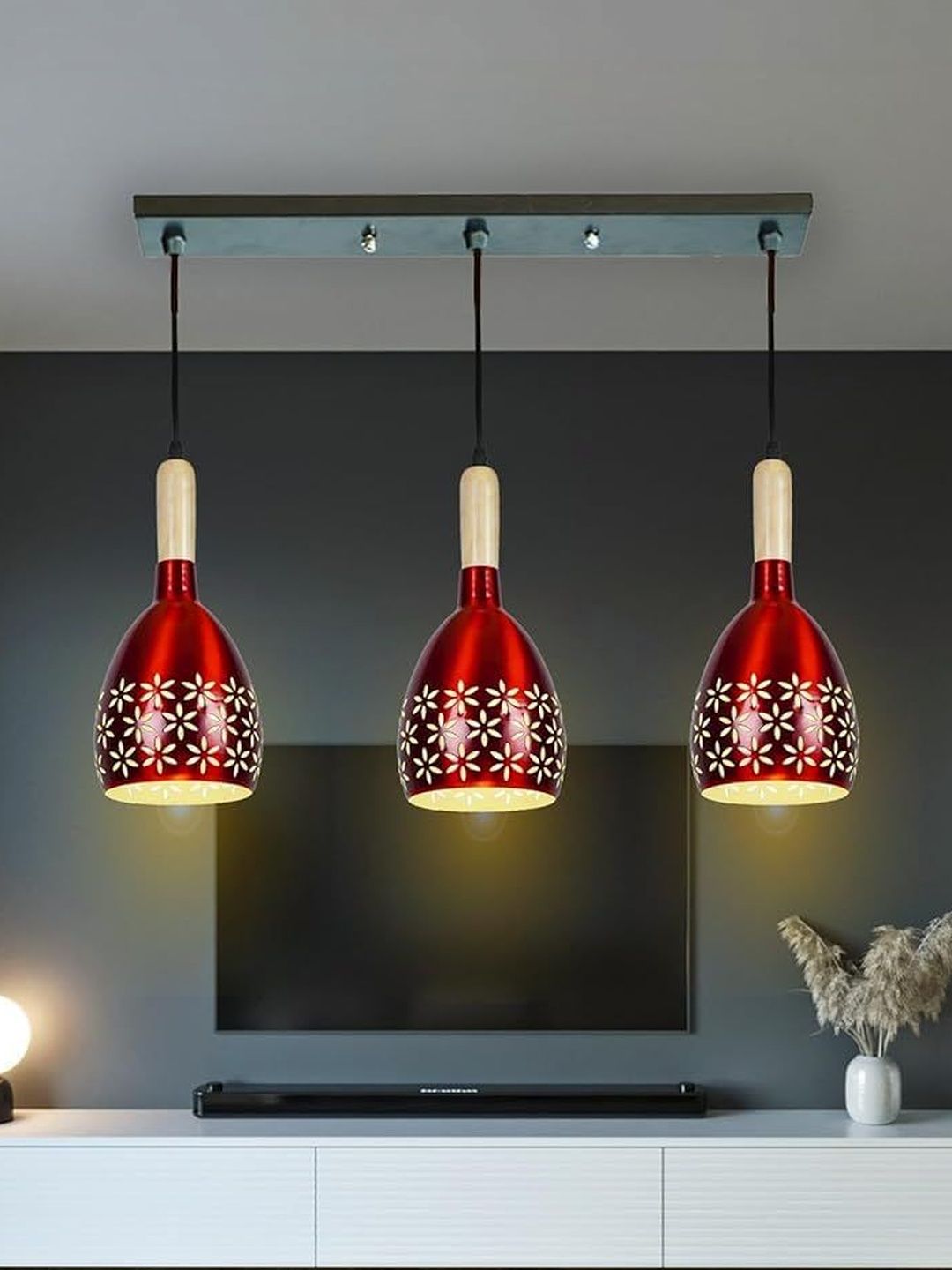 SWIATLO Maroon & Red Printed Aluminium Contemporary Ceiling Lamp-image-11