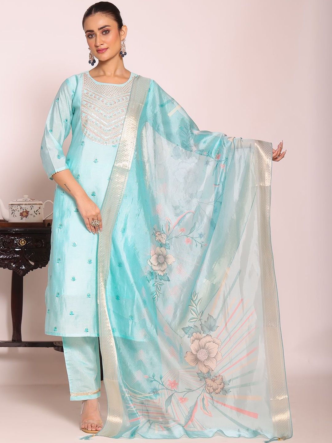 KALINI Women Ethnic Motifs Embroidered Regular Thread Work Kurta with Trousers & With Dupatta-picture-38