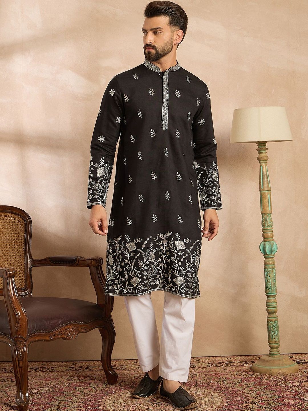 House of Pataudi Embroidered Straight Kurta-picture-40