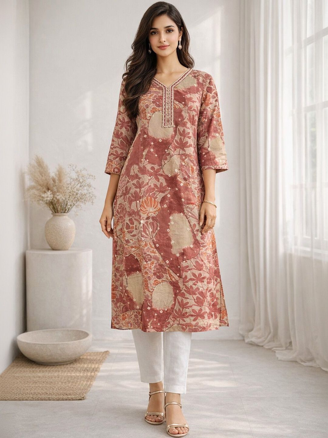 AUTUMN LANE Floral Printed V-Neck Kurti-picture-14