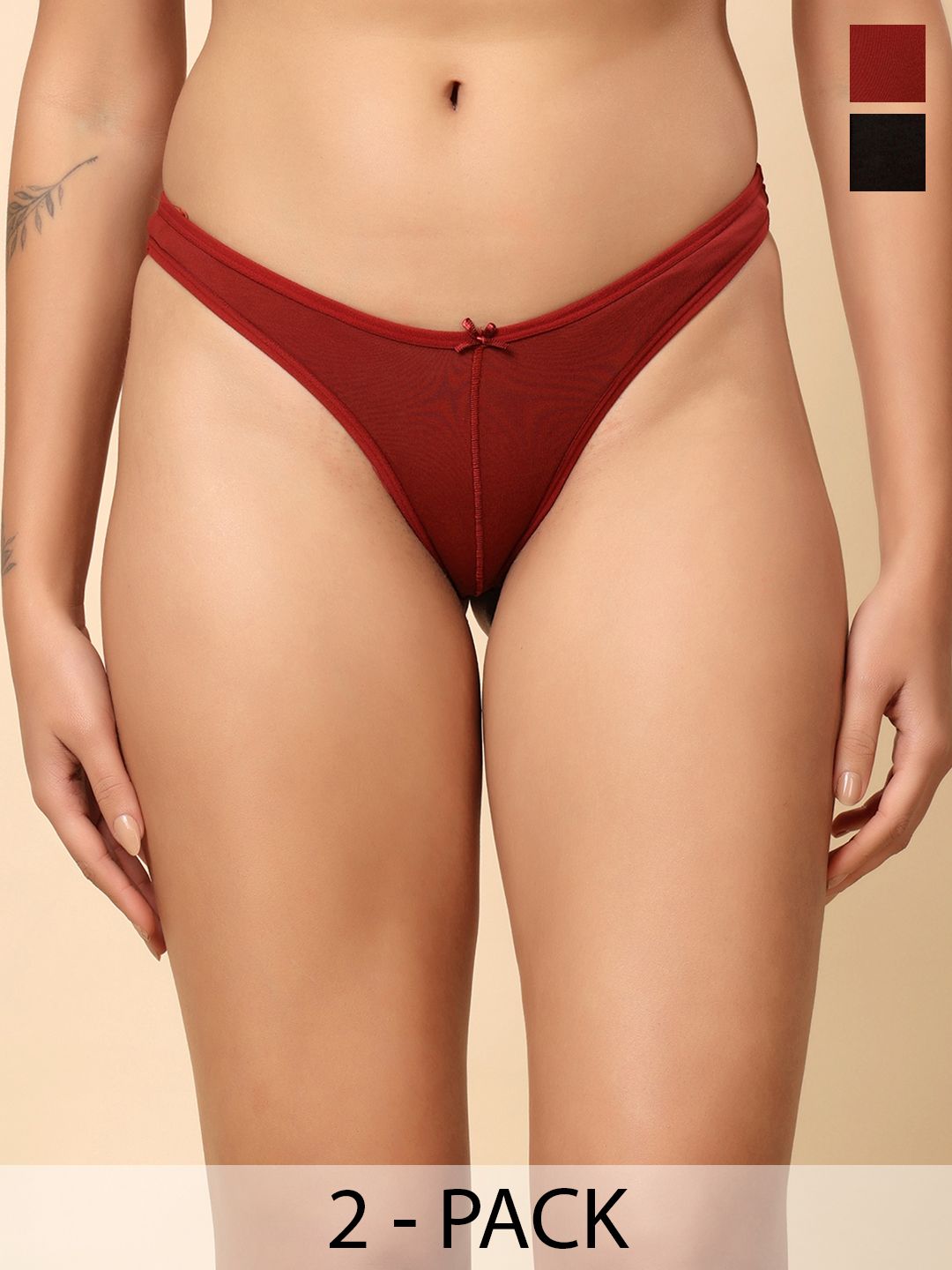 Moda Rapido Pack Of 2 High-Rise Thongs Briefs-image-12