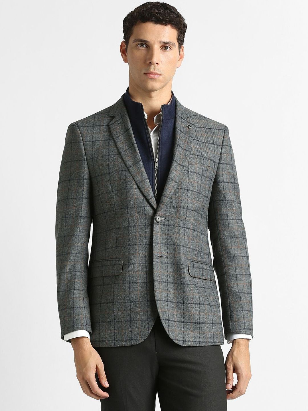 Van Heusen Checked Notched Lapel Collared Single Breasted Blazer-picture-27