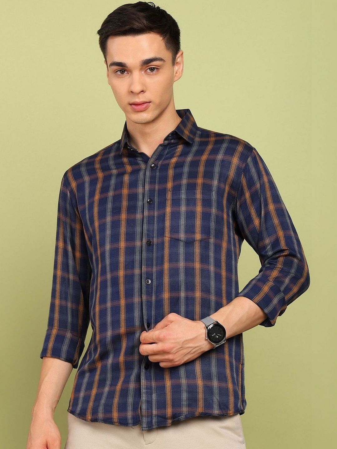 SZN Men Slim Fit Checked Casual Shirt-image-37