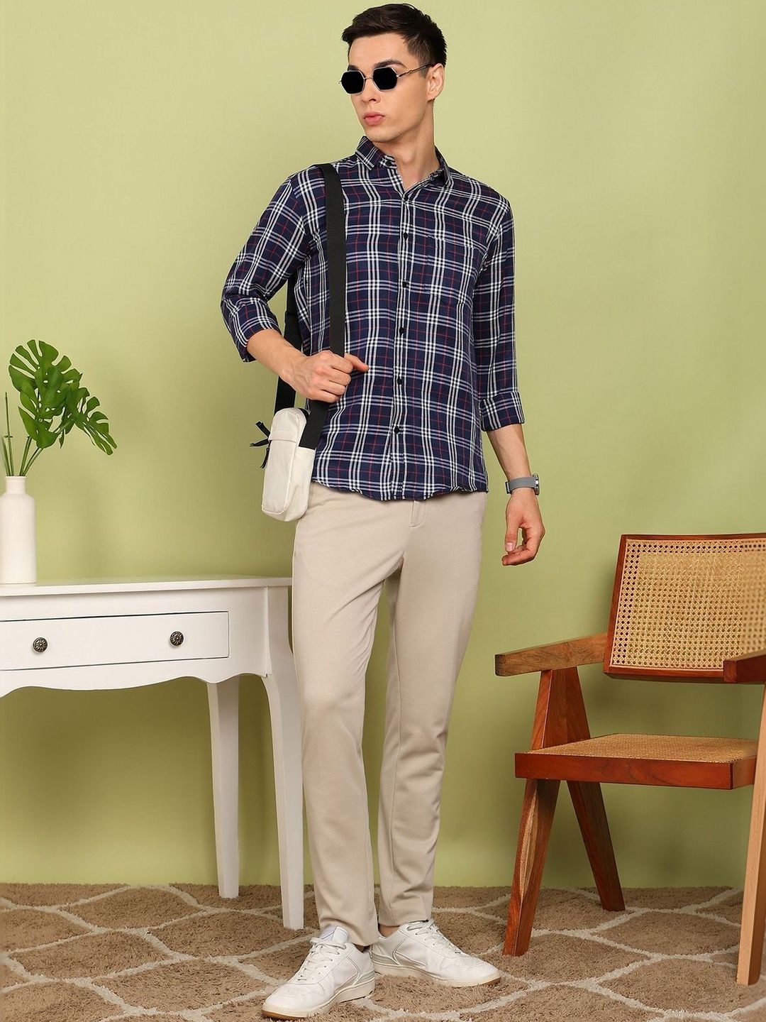 SZN Men Slim Fit Tartan Checks Checked Casual Shirt-picture-36