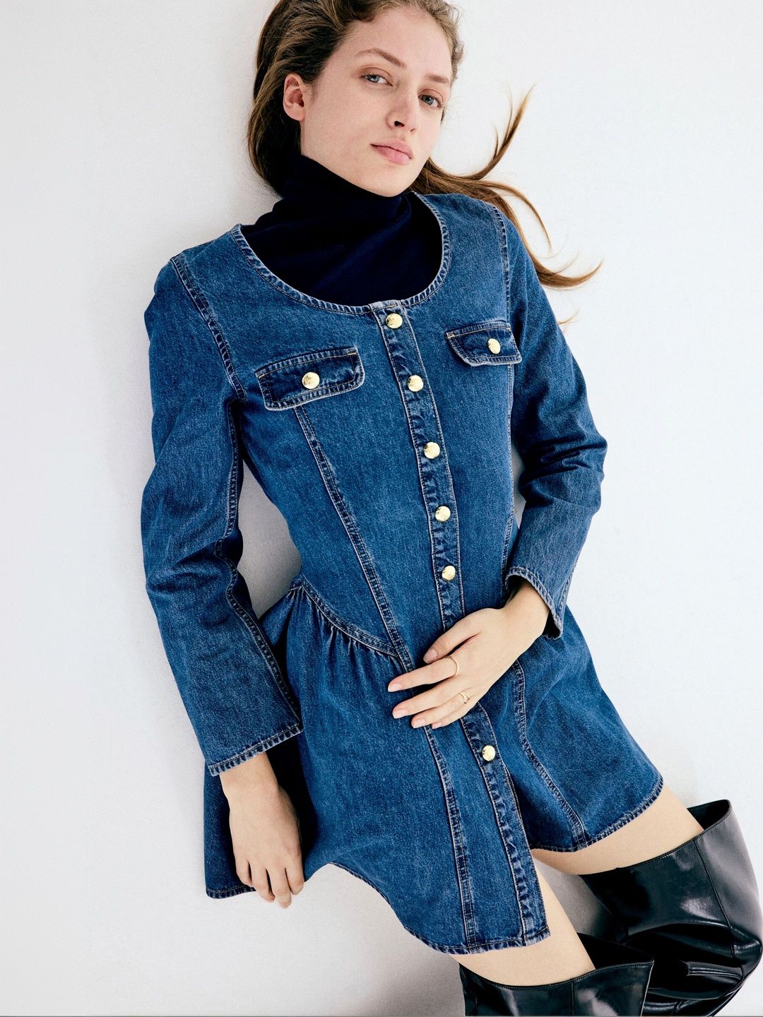 H&M Flared-Skirt Denim Dress-picture-50