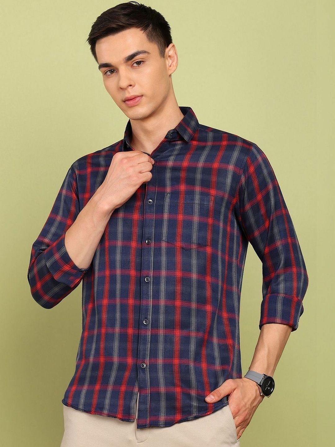 SZN Men Slim Fit Tartan Checks Checked Casual Shirt-picture-33