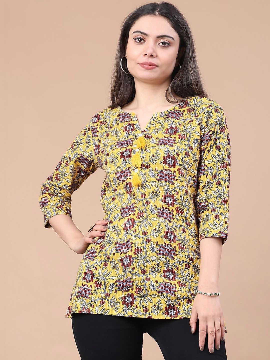 V-Mart Floral Printed V-Neck Pure Cotton Kurti-picture-29