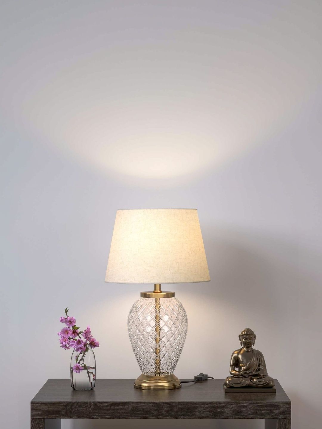 Divine Trends Transparent Textured Glass Contemporary Frusturical Shaped Table Lamp with Bulb-image-42