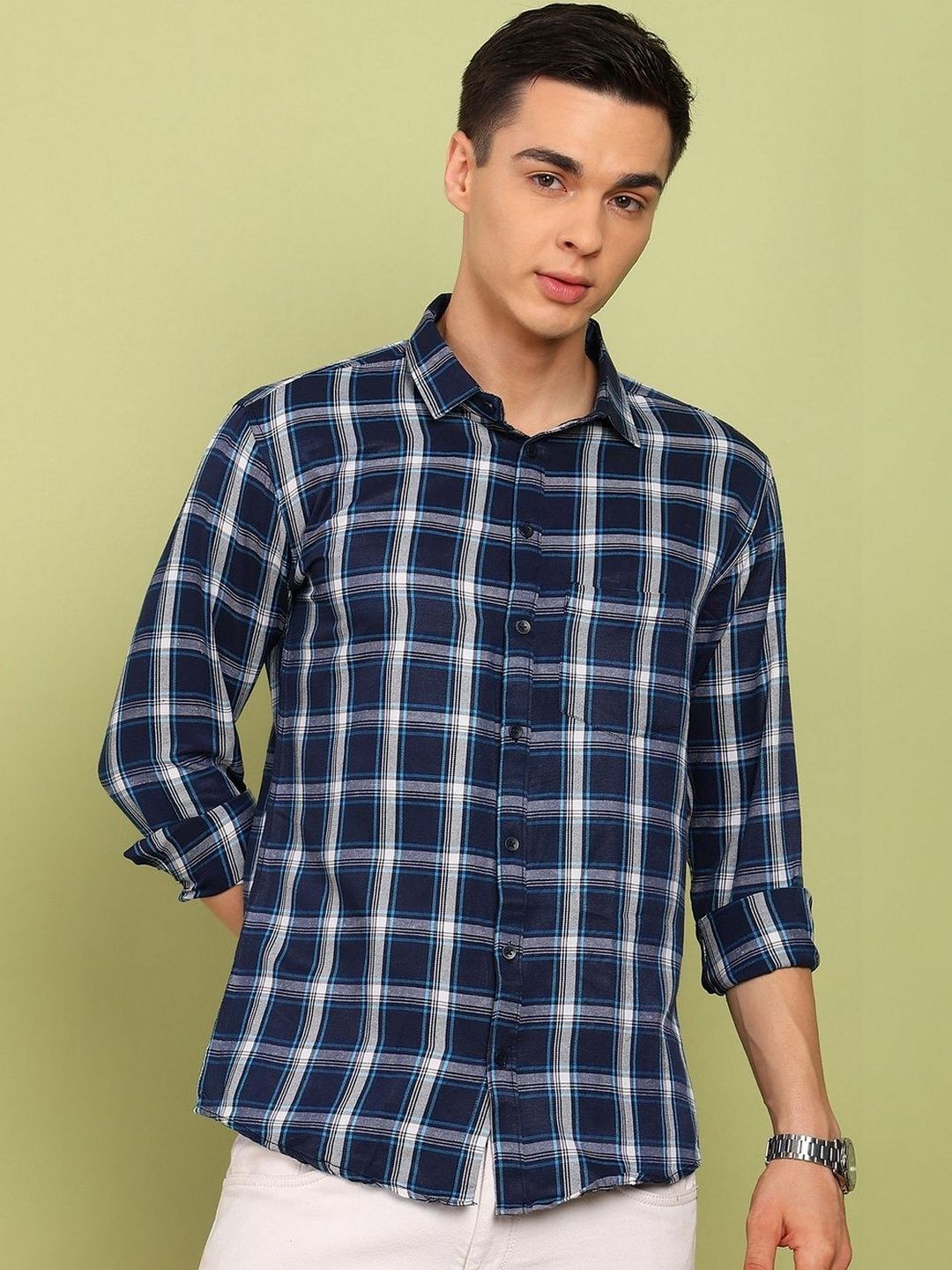 SZN Men Slim Fit Gingham Checks Checked Casual Shirt-picture-49