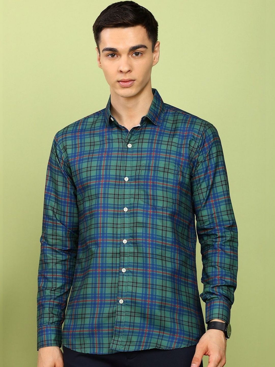 SZN Men Slim Fit Tartan Checks Checked Casual Shirt-picture-28