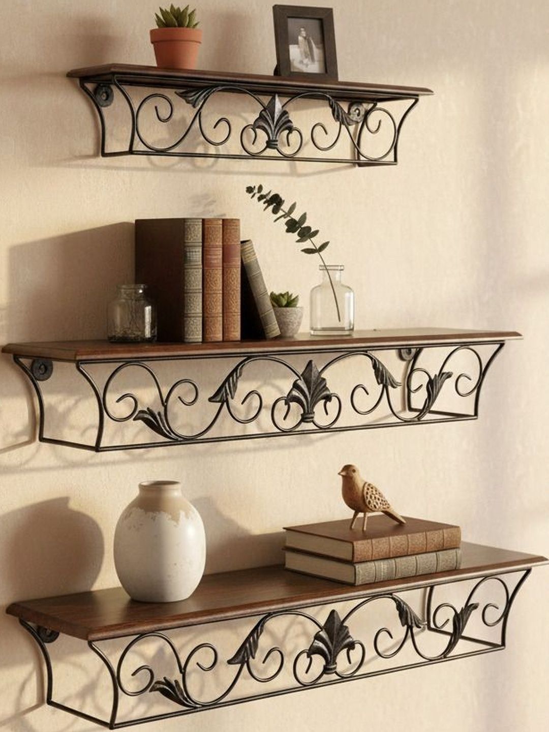 AYN CRAFT Black & Brown 3 Wall Shelves
