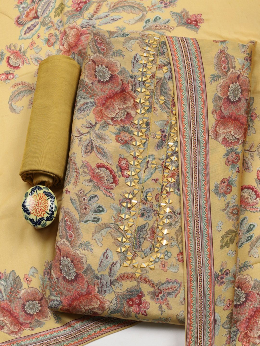 Meena Bazaar Printed Art Silk Unstitched Dress Material