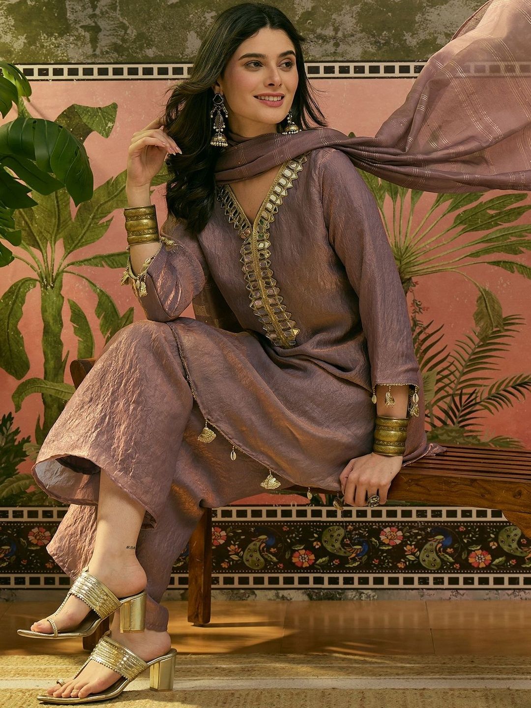 Sangria Embroidered V-Neck Kurta Palazzos & Dupatta-picture-32