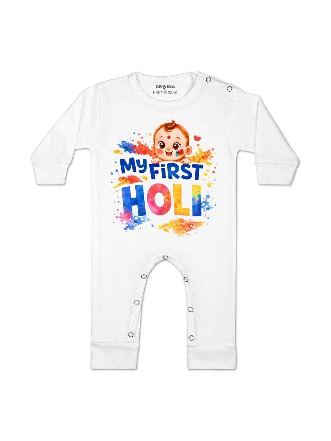 Arvesa Infants Printed Pure Cotton Round Neck Long Sleeves Rompers