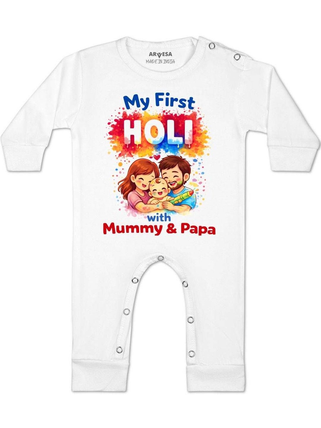 Arvesa Infants Printed Pure Cotton Round Neck Long Sleeves Rompers