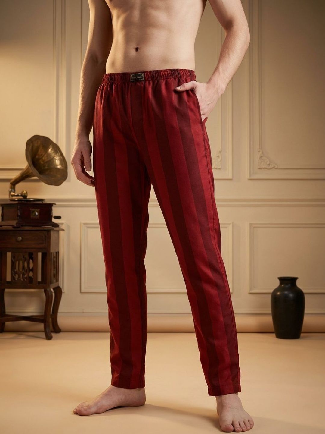 TIGER SNAKE Striped Cotton Mid-Rise Straight-Leg Lounge Pants-picture-32