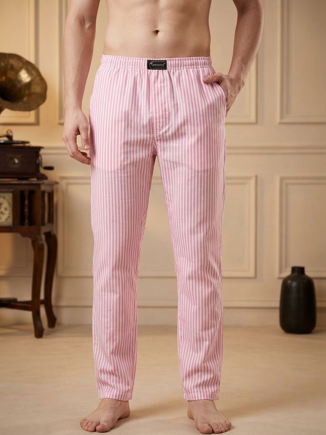 TIGER SNAKE Striped Cotton Mid-Rise Straight-Leg Lounge Pants-picture-28