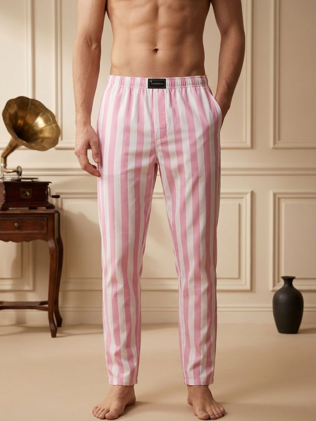 TIGER SNAKE Striped Cotton Mid-Rise Straight-Leg Lounge Pants-picture-20