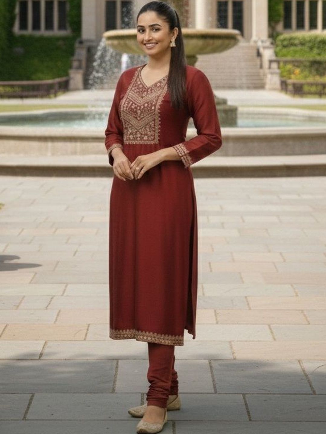 Mangalam Fashion Diva Ethnic Motifs Embroidered V-Neck Sequinned Sequinned Kurti-picture-37
