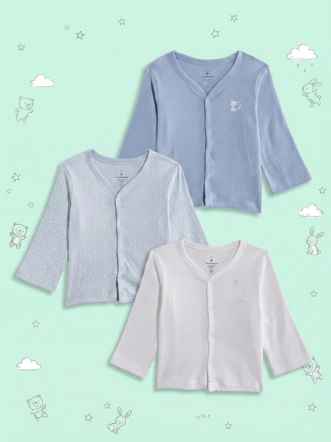 Mothercare Pack of 3 Boys Printed Pure Cotton Jhabla