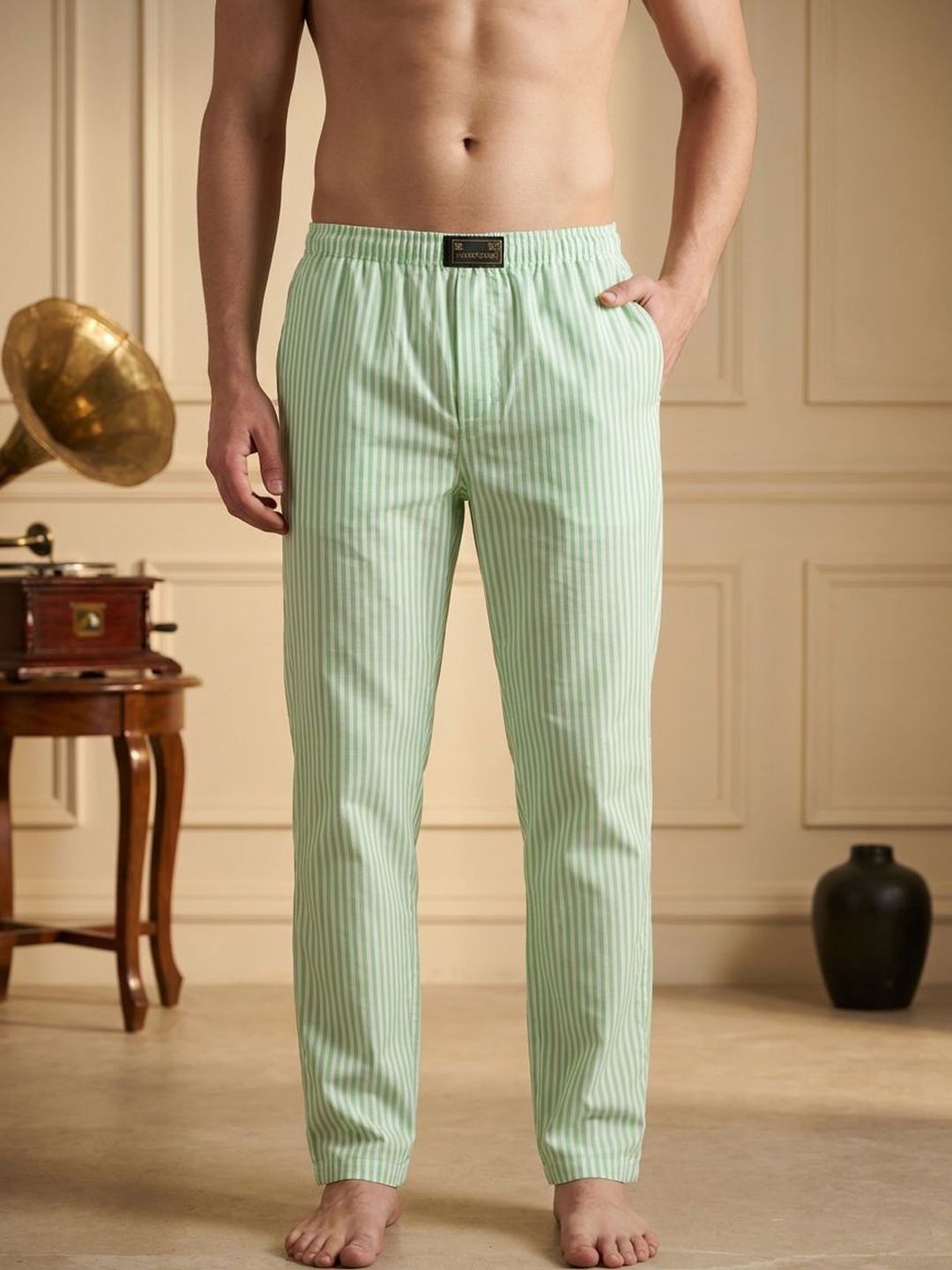 TIGER SNAKE Striped Cotton Mid-Rise Straight-Leg Lounge Pants-picture-19