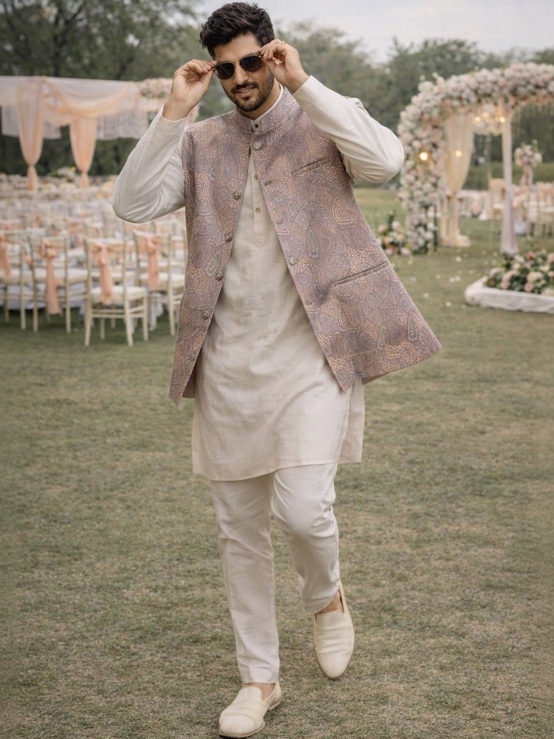 House of Pataudi Woven Design Woven Nehru Jackets-picture-11