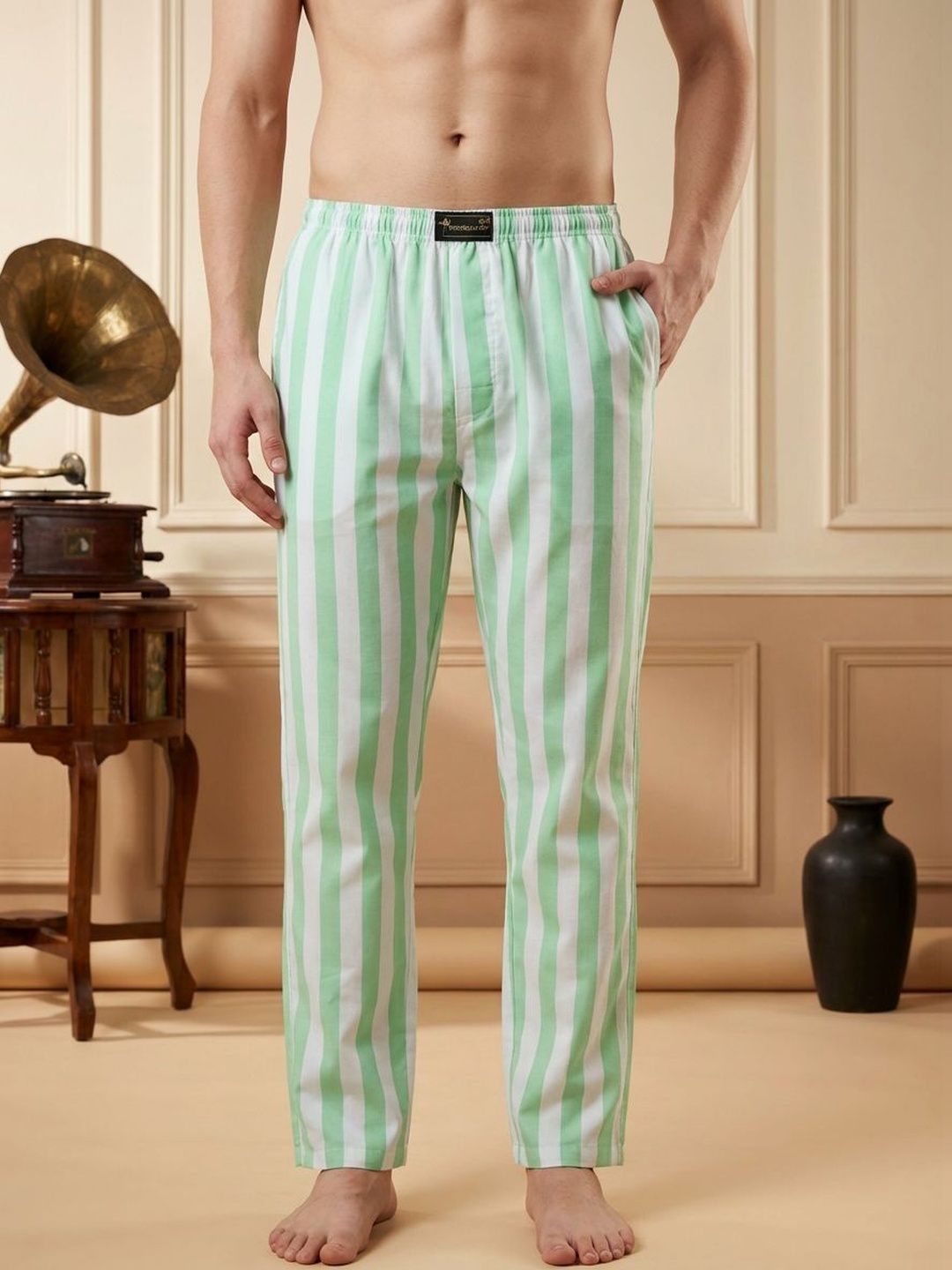 TIGER SNAKE Striped Cotton Mid-Rise Straight-Leg Lounge Pants-picture-32