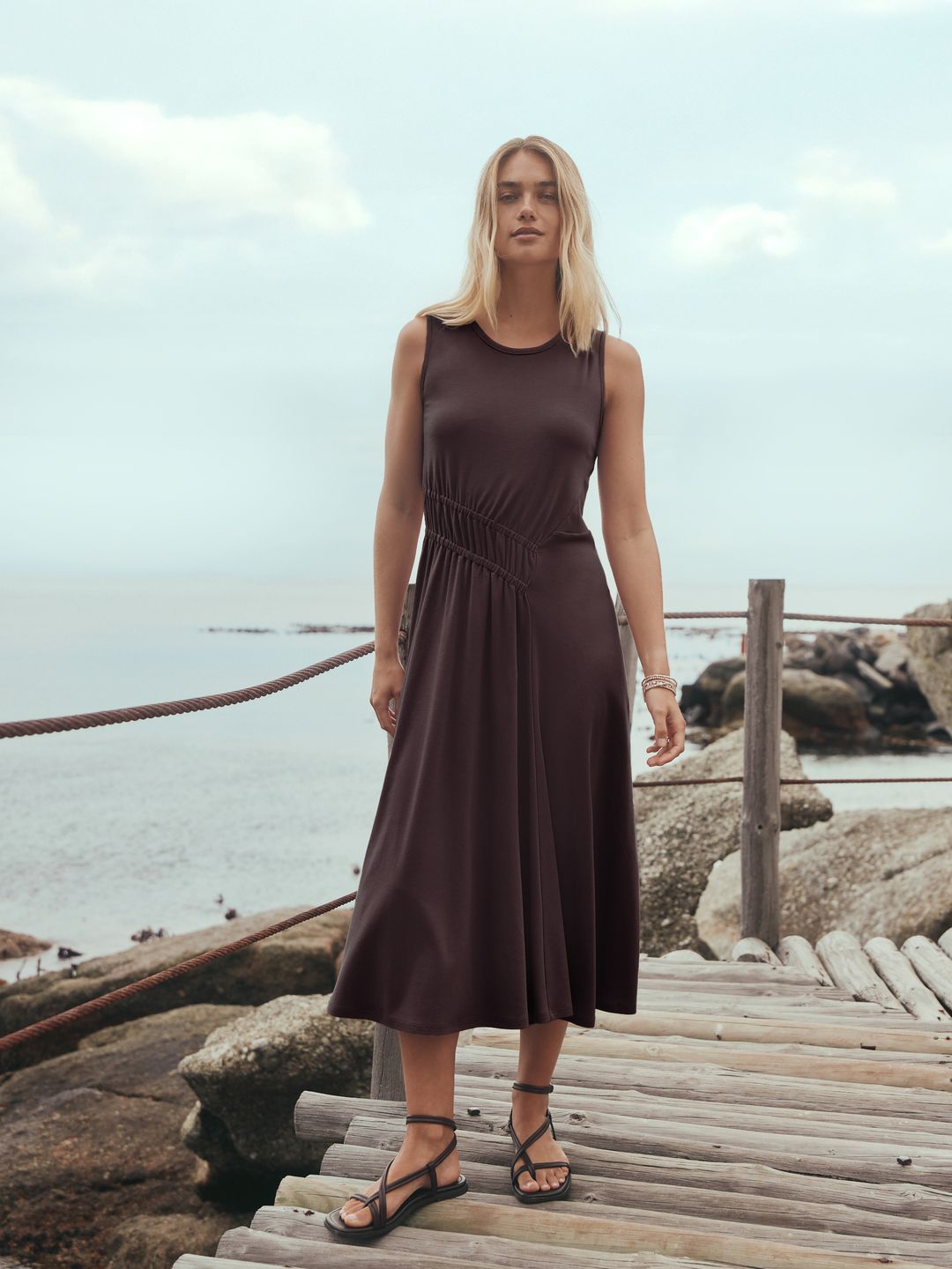 NEXT A-Line Jersey Pure Cotton Midi Dress with Gathered Detail-picture-31