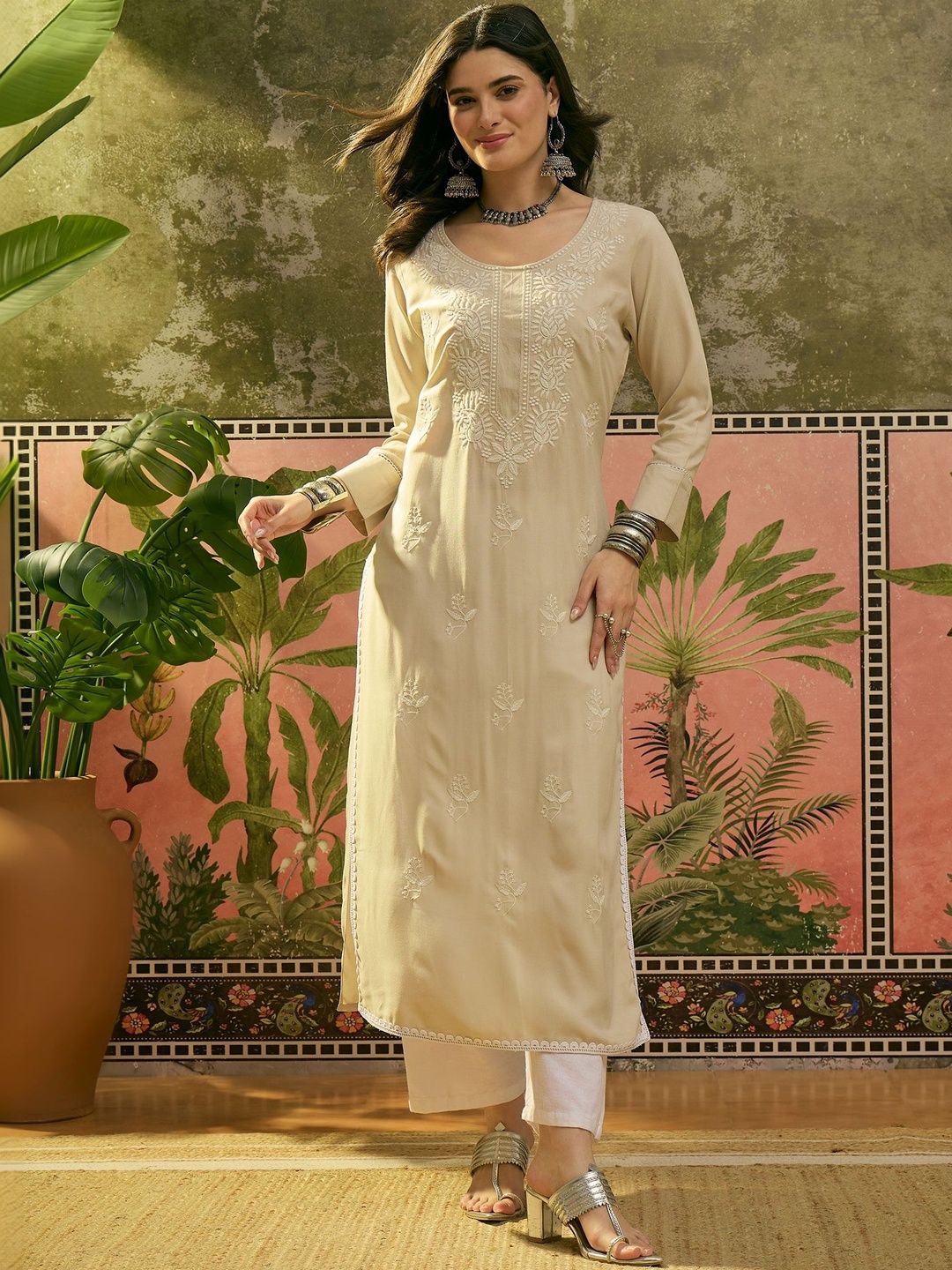Sangria Embroidered Round Neck Straight Kurta-picture-21