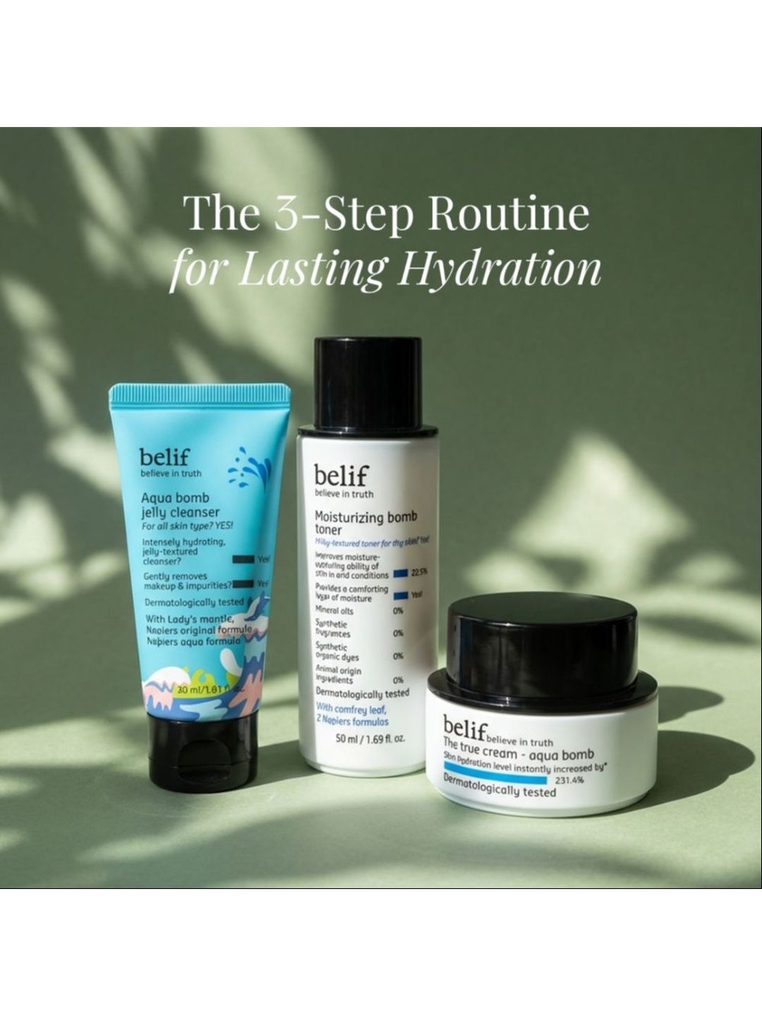 belif Set Of 3 Face Wash- 20 ml- Toner- 50 ml & Moisturizer- 50 ml-image-4