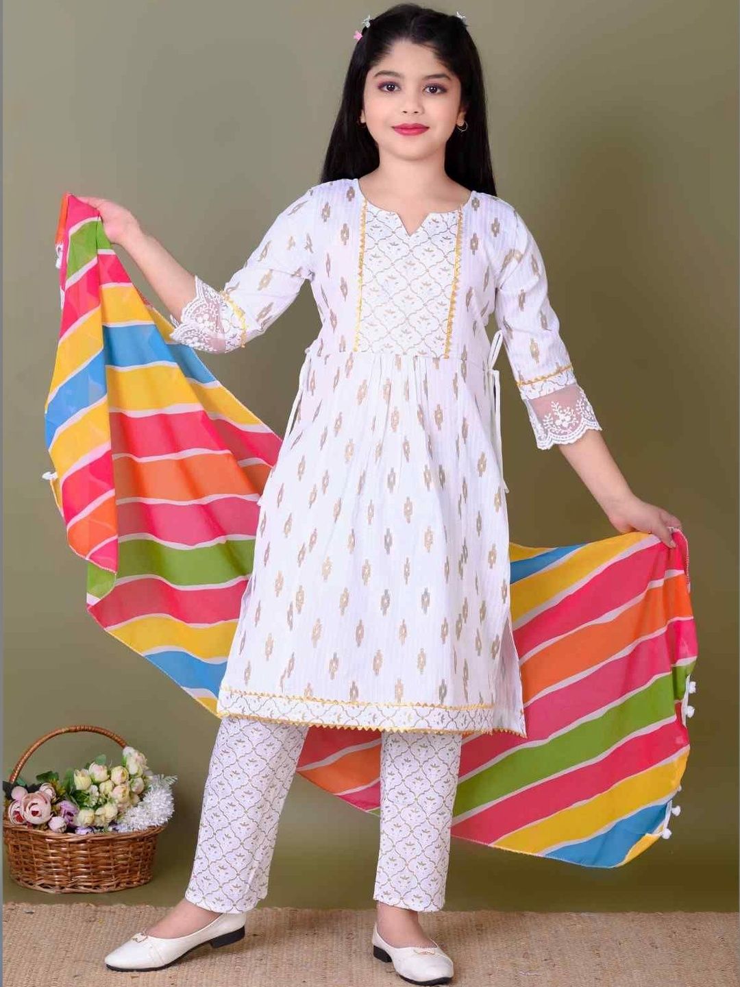 KALINI Girls Ethnic Motifs Printed Regular Kurta with Trousers & With Dupatta-picture-18