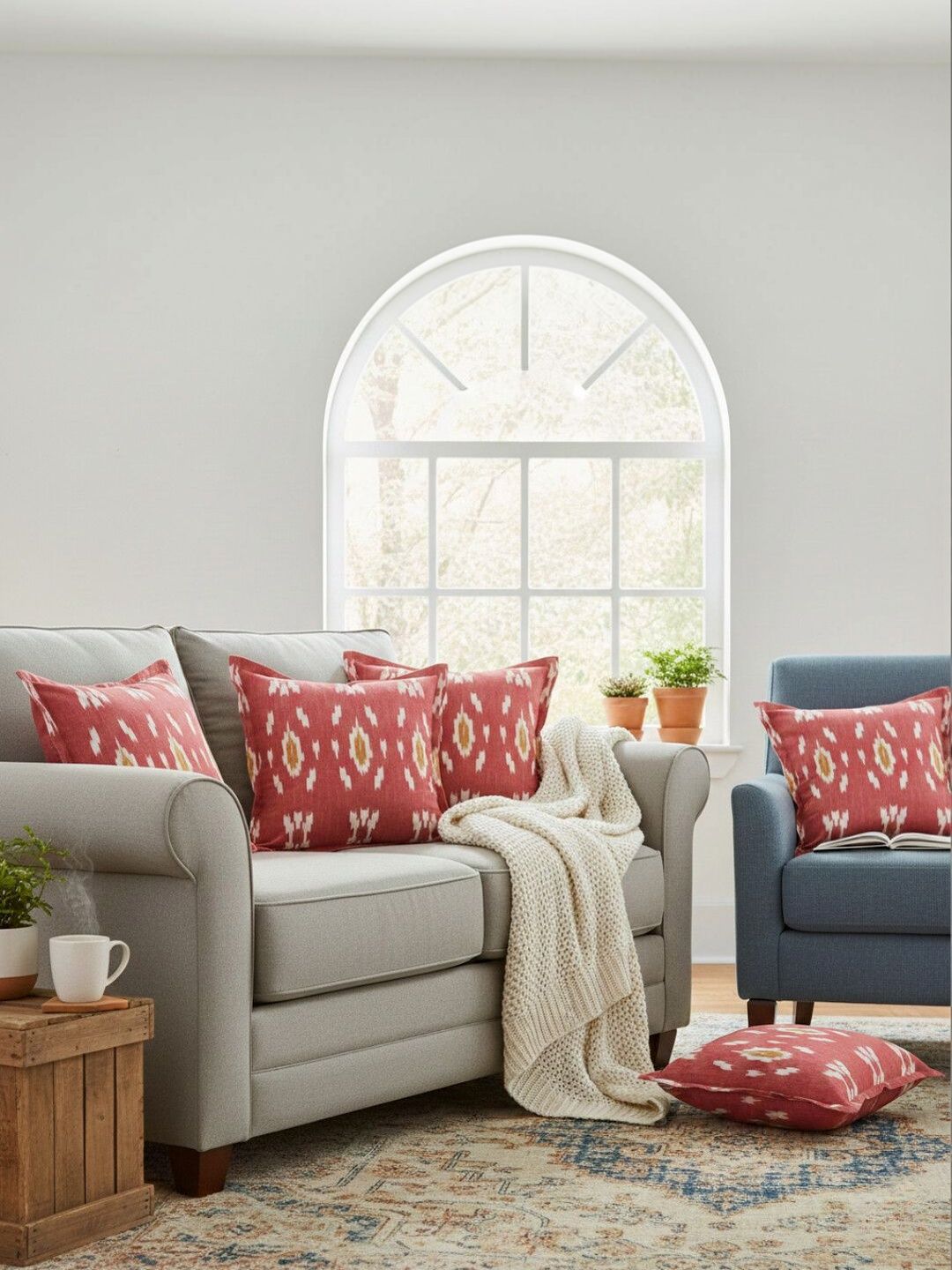Attica Tracery Set of 5 Ikat Printed Cushion Covers Maroon Ethnic Motifs Square-image-9