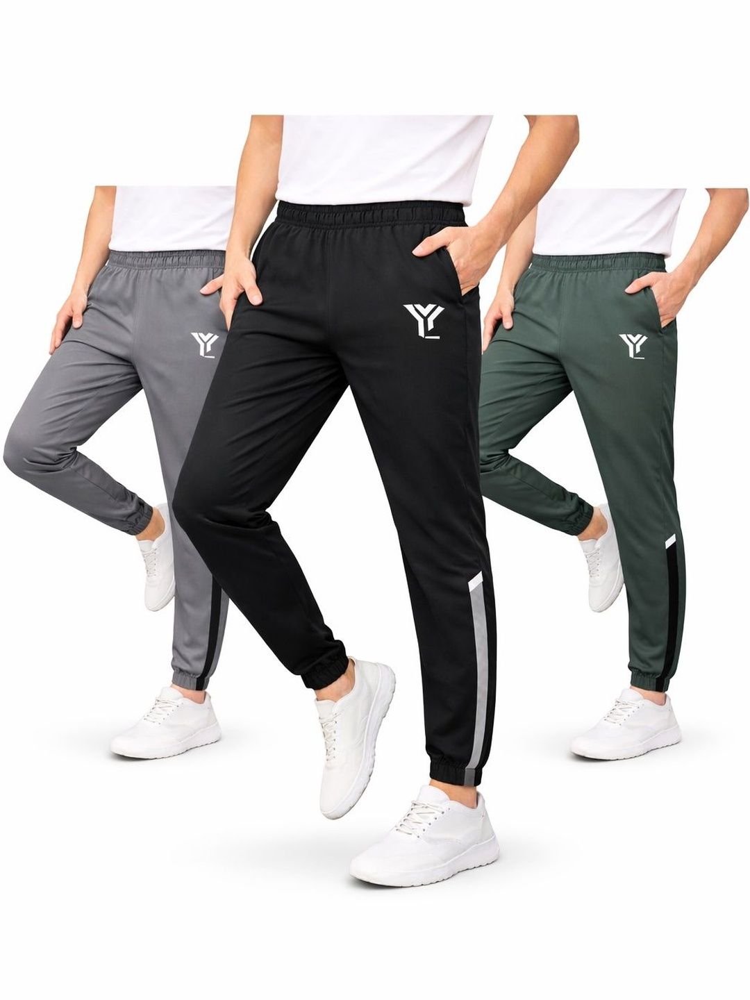 YUNEK Men Pack of 3 Regular Fit Brand Logo Rapid-Dry Training Joggers-picture-29