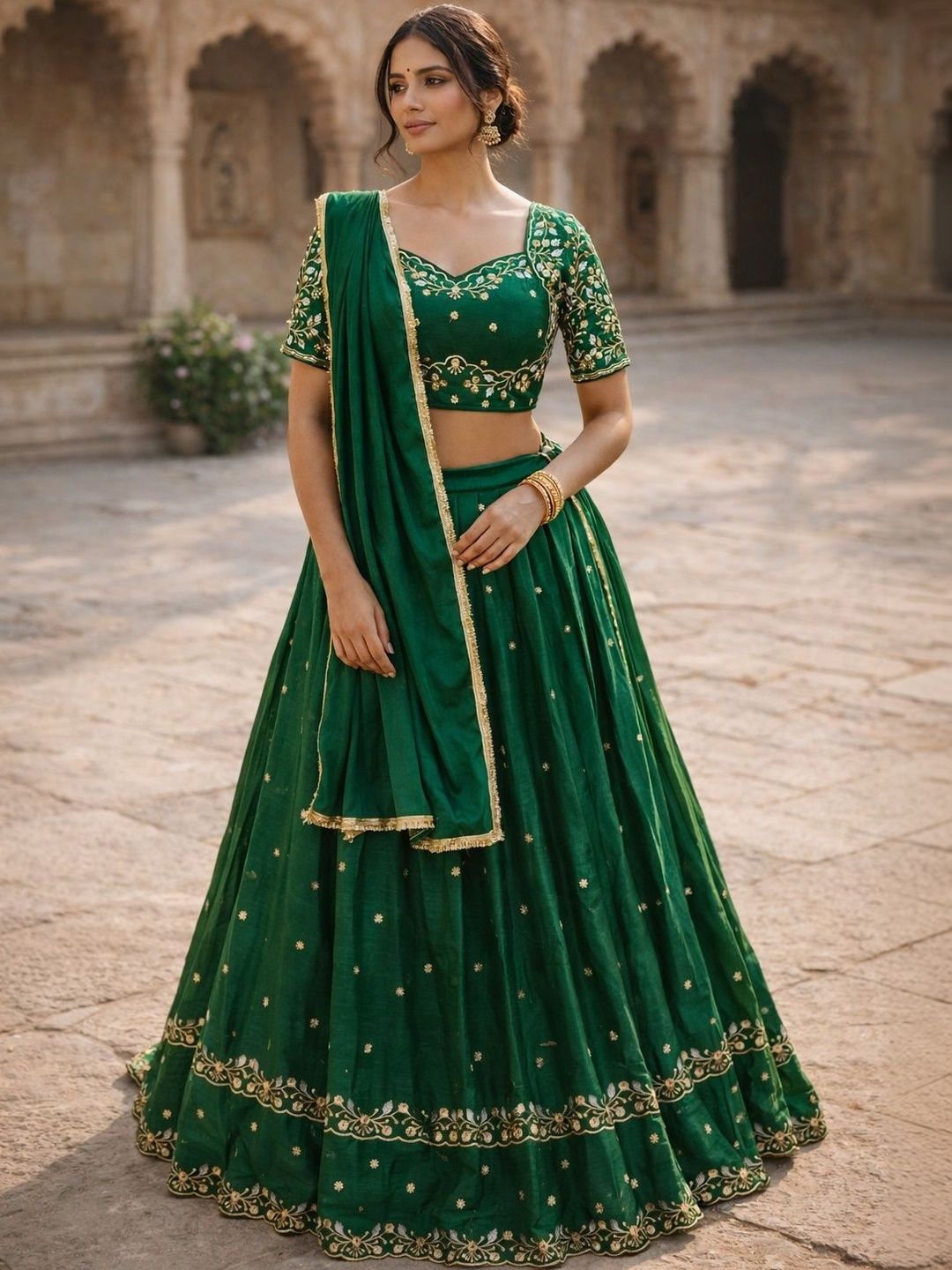 NANCY DESIGNER Embroidered Thread Work Ready to Wear Lehenga & Blouse With Dupatta