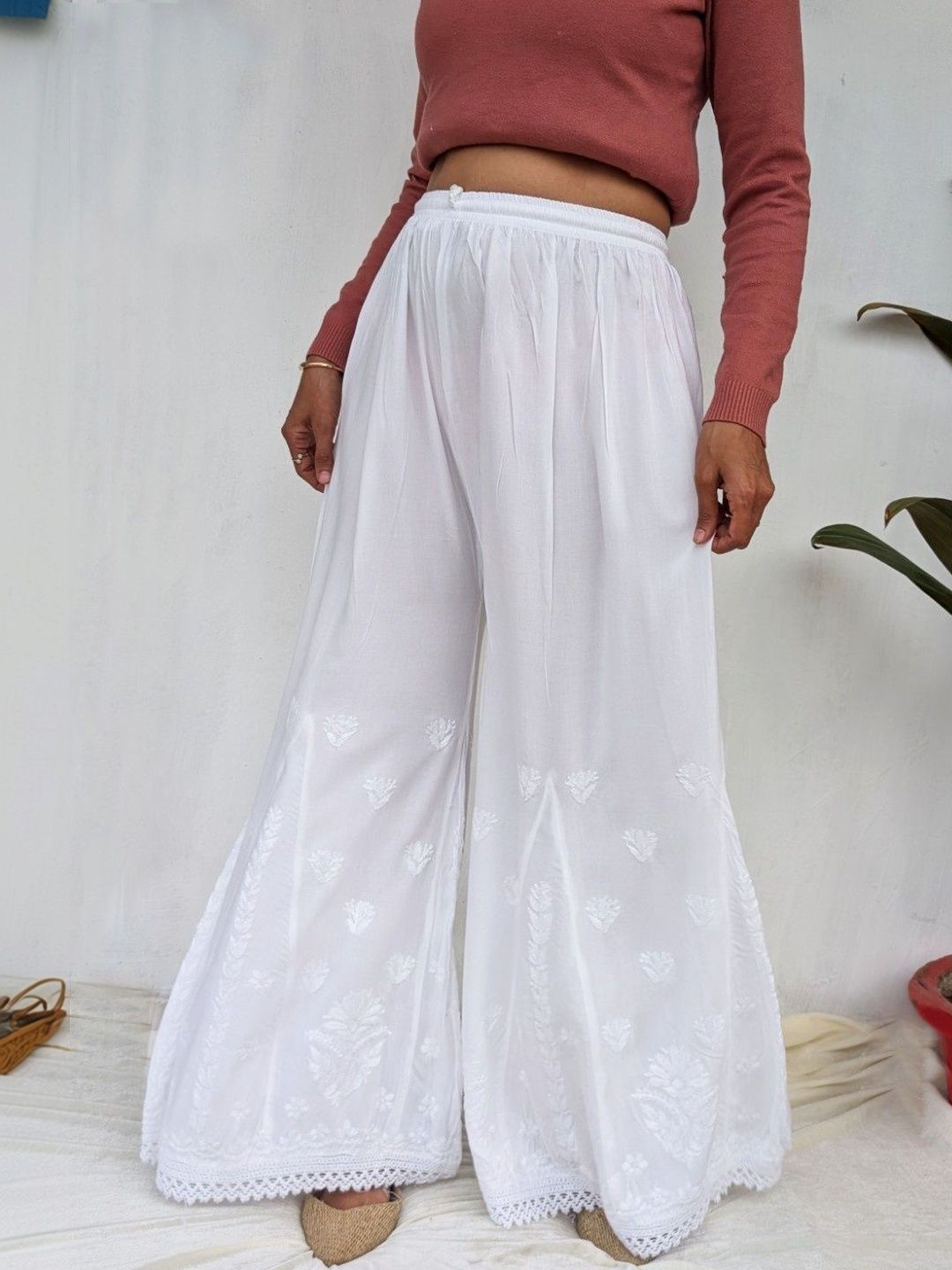 Undyed Women Ethnic Motifs Embroidered Flared Ethnic Palazzos-picture-23